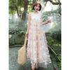 French gentle wind sweet long dress women's summer new temperament super fairy three-dimensional flower neck vest neck dress