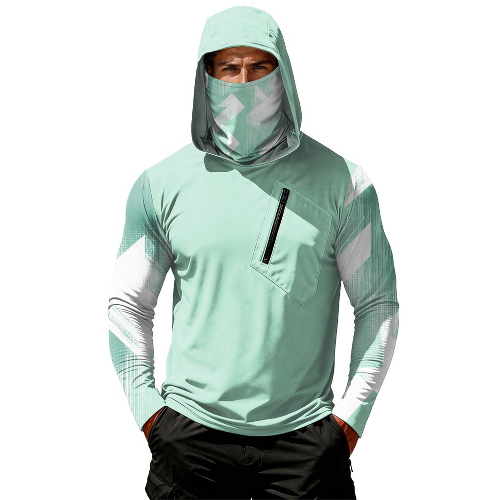 Camiseta Casual con Capucha de Manga Larga para Hombre con Protección Solar