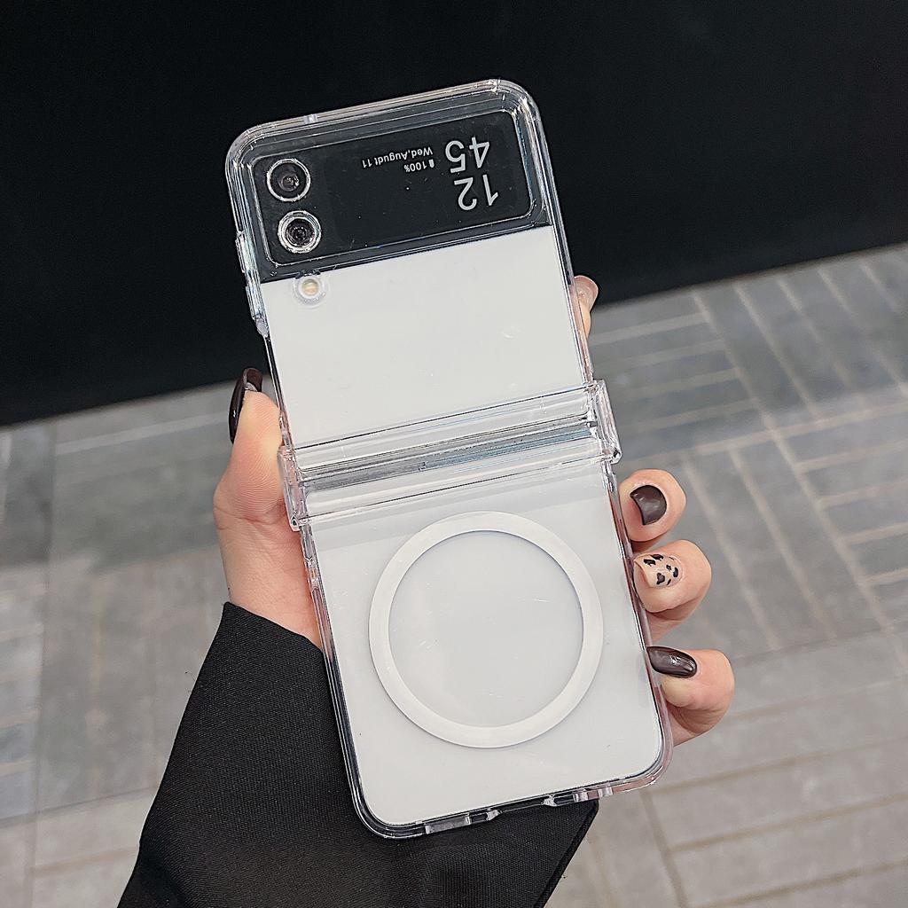 For Magsafe Magnetic 3PCS Case for Samsung Z Flip6 Flip5 Flip4 Shockproof Transparent Pc Hard Slim Phone Case Cover