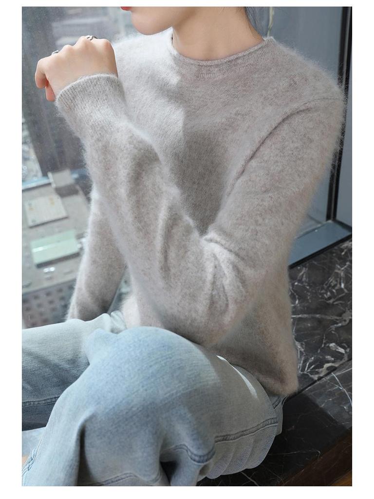 Sweter damski z kaszmiru norkowego 2025: Półwysoki dekolt, dzianinowy pulower z rolowanym brzegiem na wiosnę i jesień