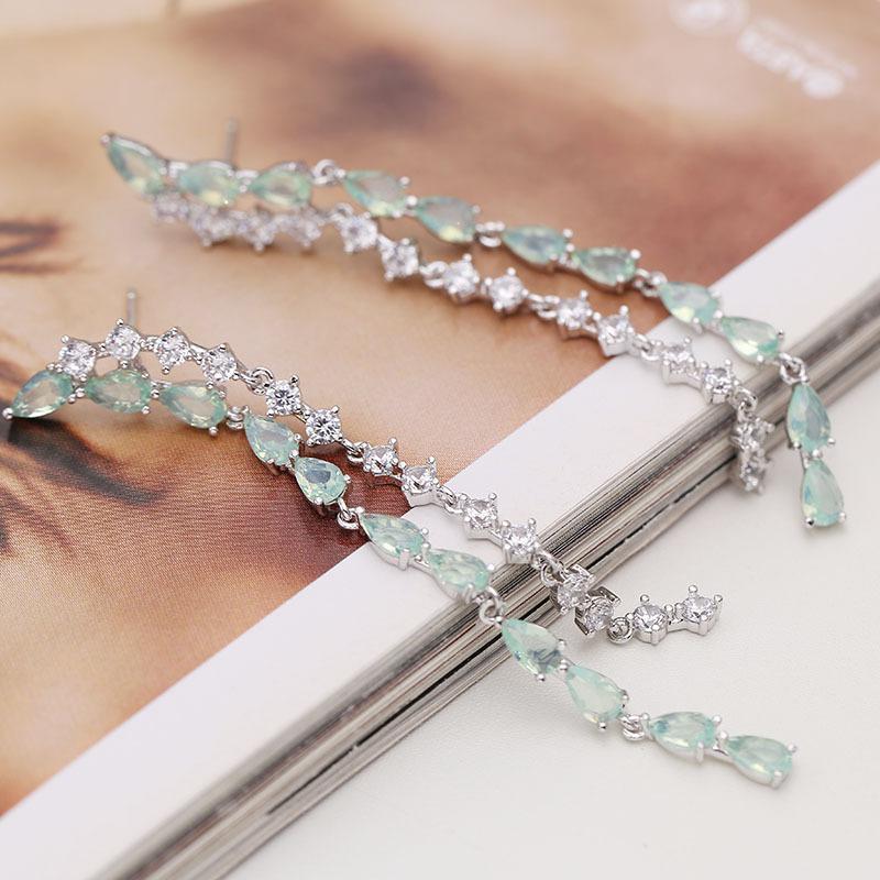 Long Style Tassel Earrings Fashionable Cubic Zirconia Earrings Droplet Geometry Earrings