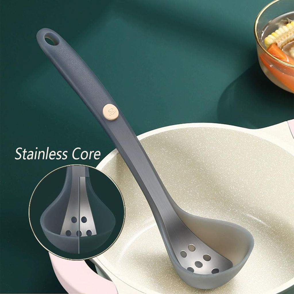 Kitchen Silicone Soup Ladle,Heat Resistant,Non-stick Seamless Rubber Deep Serving Spoon for Soups, Stews, Dressings