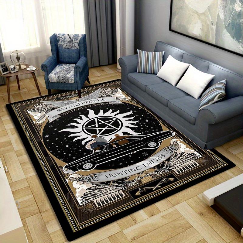 Mystical Supernatural Theme Area Rug, Celestial Occult Non-Slip Floor Mat, Washable Home Decor Carpet for Dorm Living Room