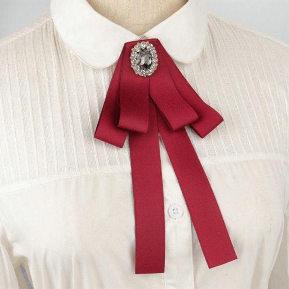 Crystal Rhinestone Ribbon Bowtie Brooch Fabric Bow Tie Brooches  Dress Shirt Accessories