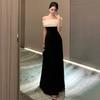 New French High-end Birthday Party Dress Black and White Contrasting Color Splicing One-word Shoulder Pure Desire Dress