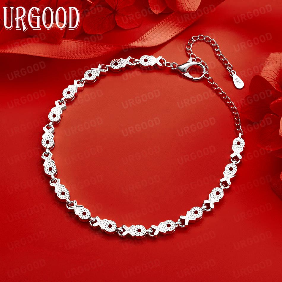 925 Sterling Silver Letter OX Side Chain Exquisite Bracelet Gift Jewelry 20CM