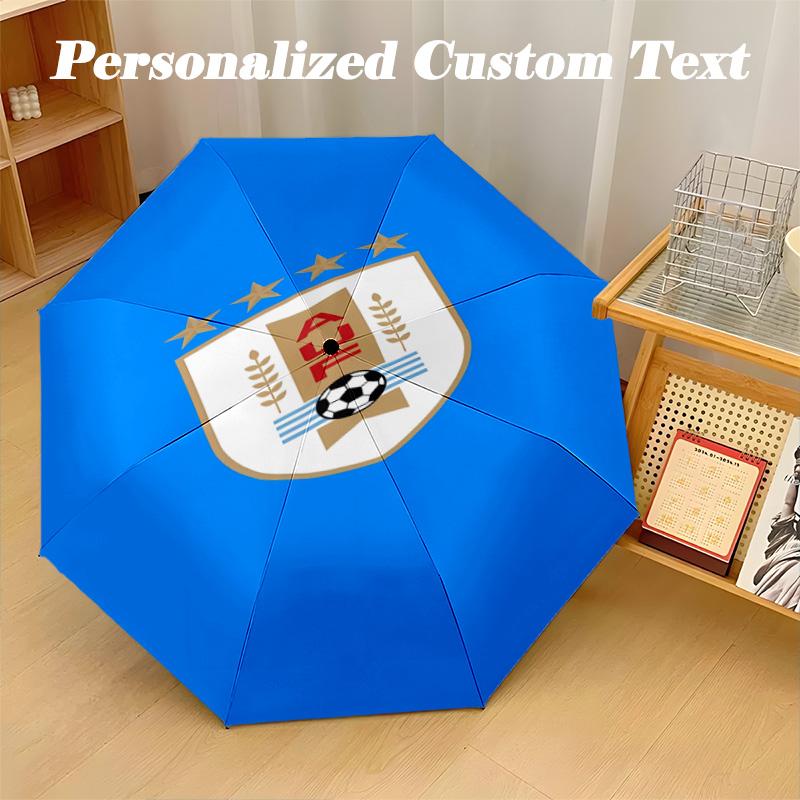 8‑Rib Automatic Umbrella, Uruguay National Team Design Foldable Umbrella for Sun Rain Protection Travel