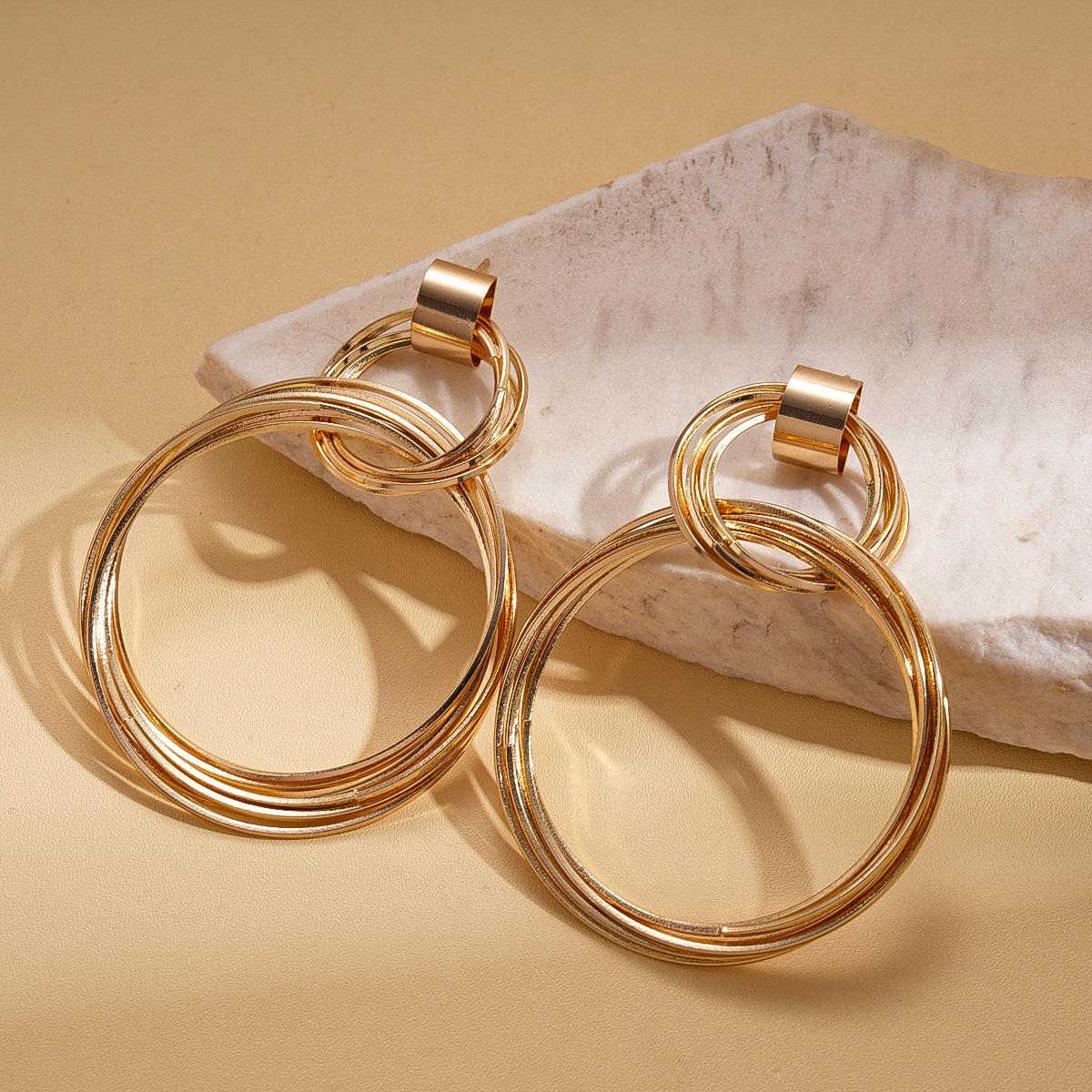 Металлические многослойные геометрические круглые серьги-гвоздики с крестом Персонализированные модные серьги