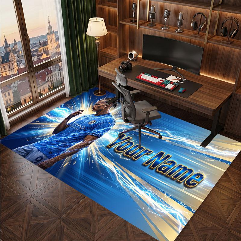 Erling Haaland Custom Crystal Velvet Rug, Personalized Name Text Print, Football Logo Soft Non‑Slip Floor Mat Home Decor Gift