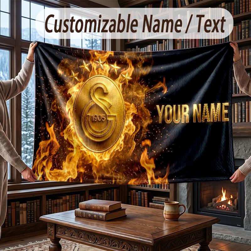 Custom Name Flannel Throw Blanket Galatasaray FC Pattern Warm Home Decoration