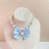 Cream Wind Pet Pearl Necklace Temperament Bow Elegant Princess Wind Cat Dog Accessories Kitten