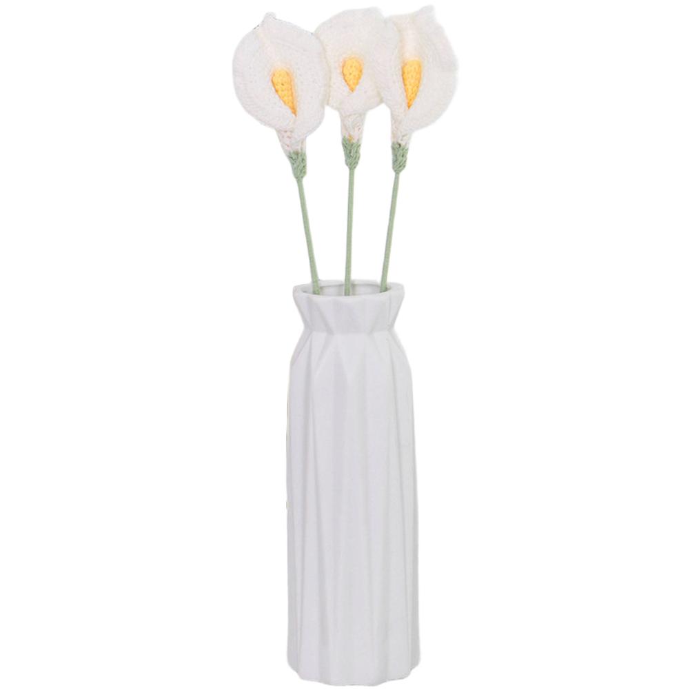 Handmade Crochet Calla Lily Flower Bouquet Artificial Floral Arrangement for Home Decor and Office Styling with Dried Flowers