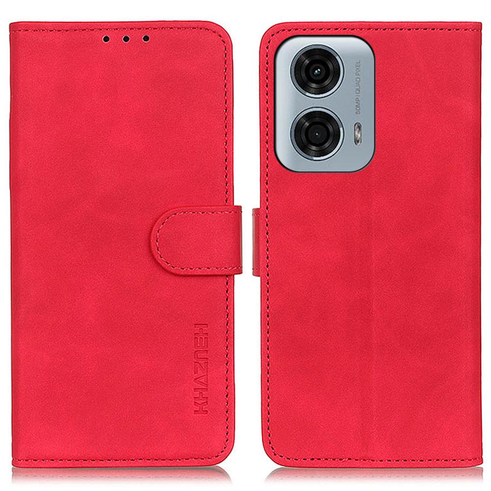 

KHAZNEH For Motorola Moto E14 4G/G04 4G/G04s 4G/G24 4G Cell Phone Cases Retro PU Leather Fall-Proof Cover Red