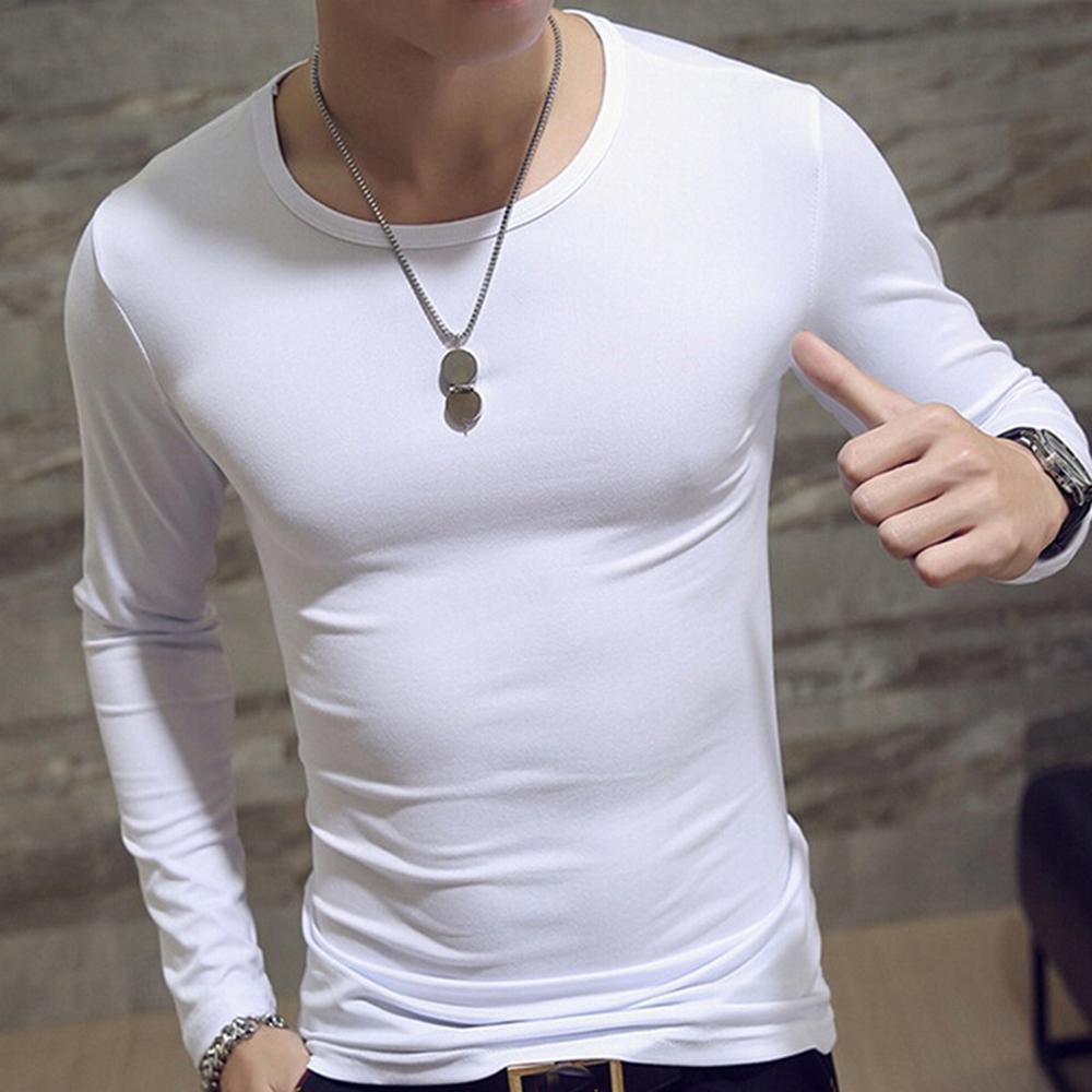 Men's Fashion Casual Slim Fit Long Sleeve T-Shirts Lightweight Solid Color O/V Neck Cotton T-Shirts Blouse