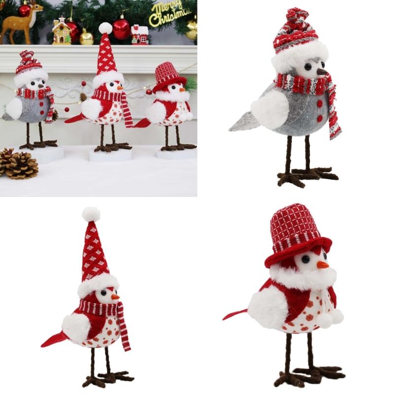 Christmas Plush Bird Decorations With Hat Scarf Bird Statues Bird Figurine Festival Home Decoration Festival Ambiences