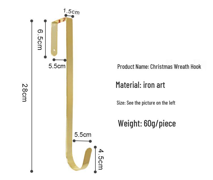 Golden Wrought Iron Christmas Wreath and Stocking Hook