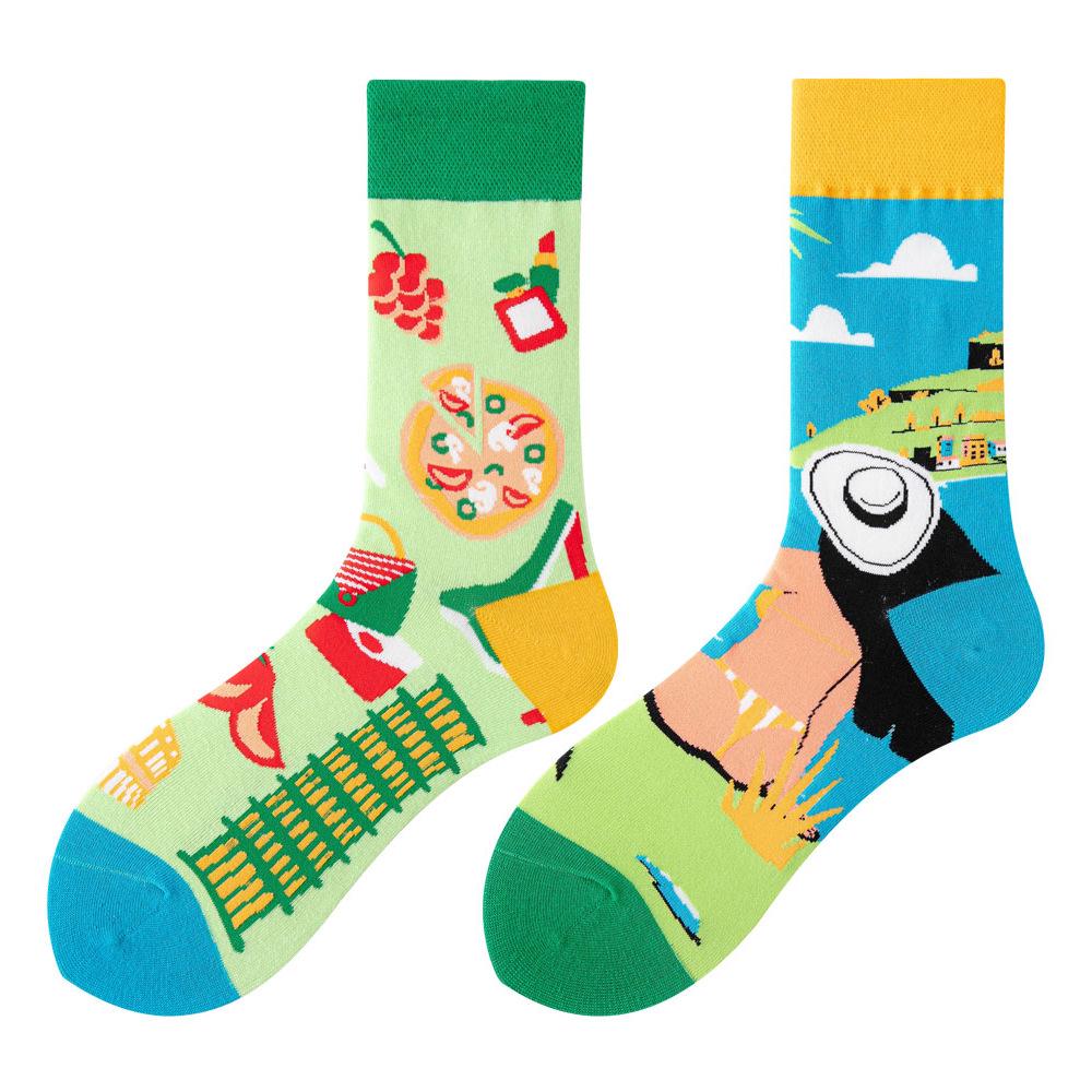 Asymmetric Colorful Christmas Cotton Socks for Couples