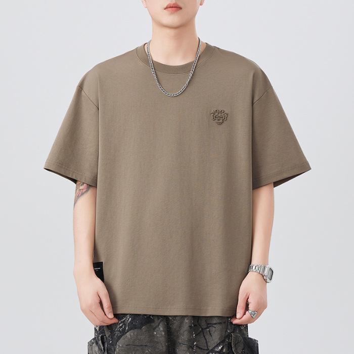 New Summer Short-sleeved T-shirt for Men Heavy Embroidered T-shirt Round Neck Loose Five-point Sleeve Casual