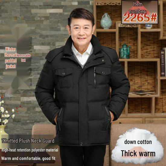 Men's Thickened Velvet Cotton Jacket for Elderly - Dad's Winter Coat