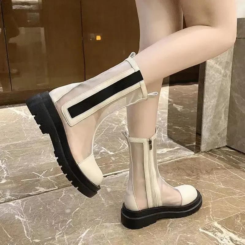 Fashion Booties Black Breathable Elegant With Medium Heels Women's Ankle Boots New In Pu Designer Luxury Hot Boot Y2k Female Short Shoes