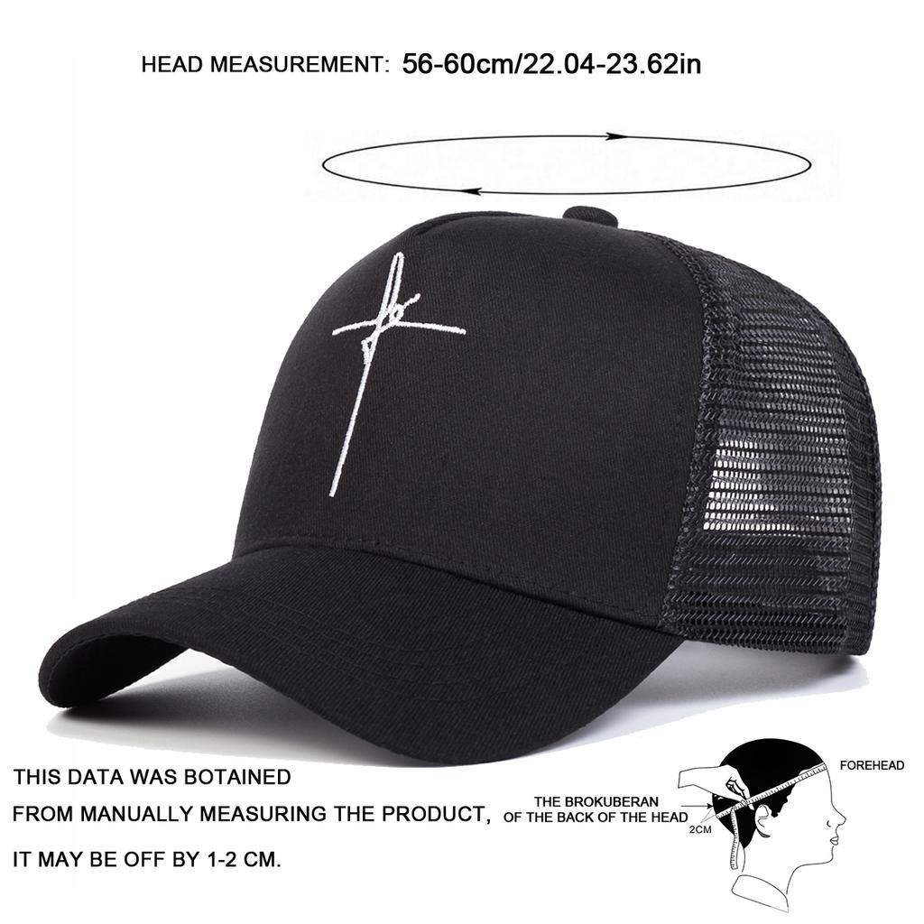 Men Personality Cross Embroidered Baseball Cap Mesh Hat Outdoor Adjustable Sunscreen Leisure Hat Spring Autumn Travel Tourism Beach Vacation