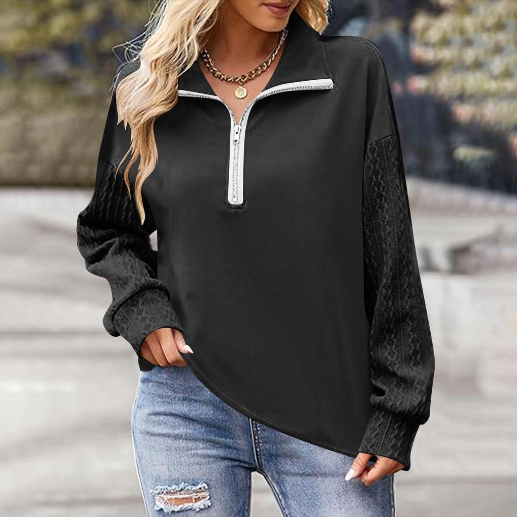 Women Fall Fashion Long Sleeve Shirts Patchwork Sweatshirt Casual Pullover Tops