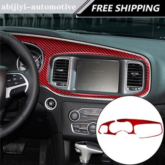 Red Carbon Fiber Interior Console Dashboard Cover Trim For Dodge Charger