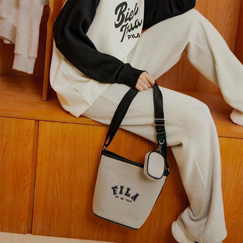 Fila Letter Print Loose Wide Leg Sports Pants Women Pants Ivory Flower-Gray F11W339609FMG