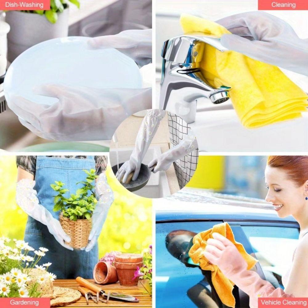 1 Pair Print Cleaning Long Gloves Extra Long Rubber Gloves  for Kitchen Cleaning Tool