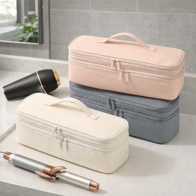 Nylon Double Layer Hair Dryer Bag Solid Color Large Capacity Curling Iron Storage Bag Dust-proof with Handle Zipper