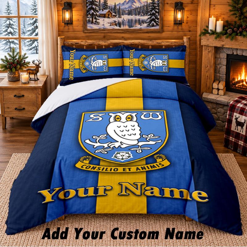 Sheffield Wednesday FC Pattern Bedding 3Pcs Set Custom Name, Bed Sheet And Pillowcases For Home Bedroom