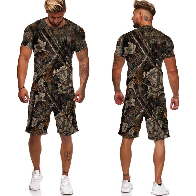 Letné pánske tričko s 3D potlačou maskáčové javorové listy/šortky/obleky Unisex Príležitostné Outdoorové športové oblečenie s krátkym rukávom