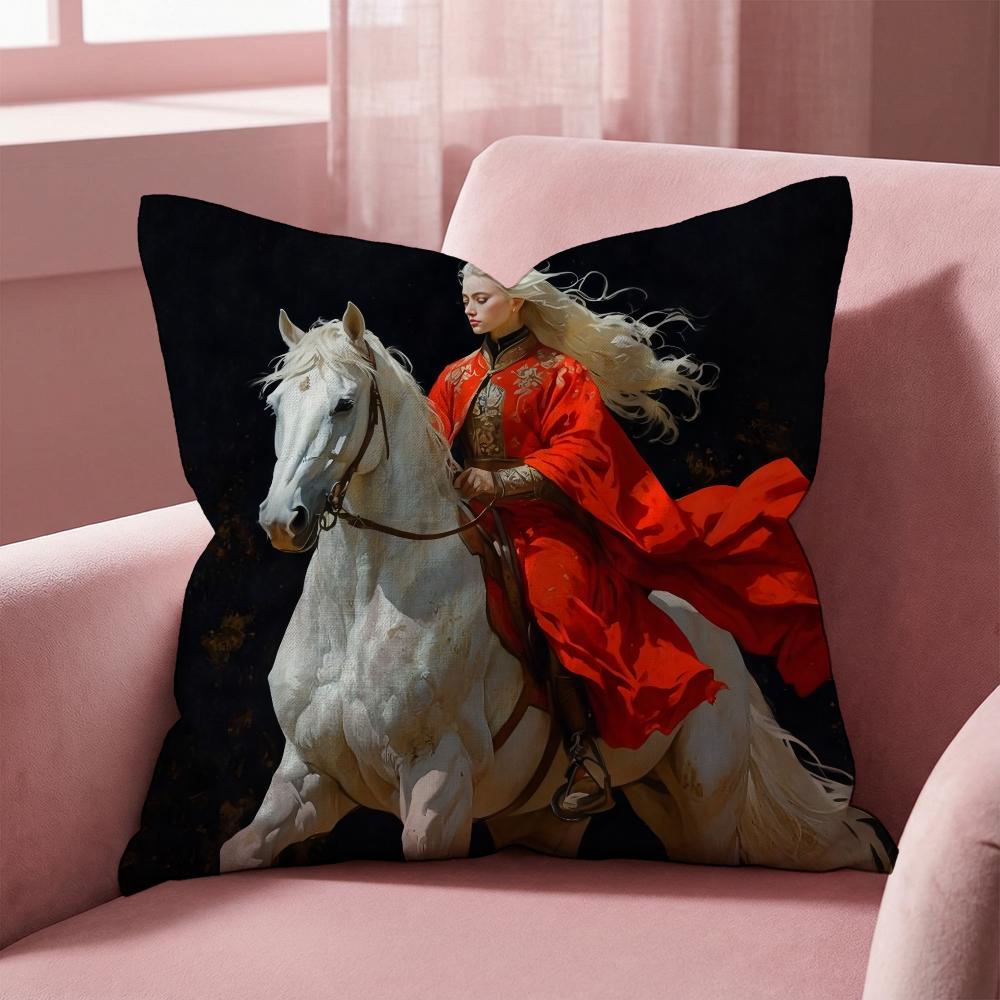 Rider Horse Painting Cushion Cover Multi-Scene Pillow Cover for Home & Car - Reversible, Soft & Durable for Daily Use