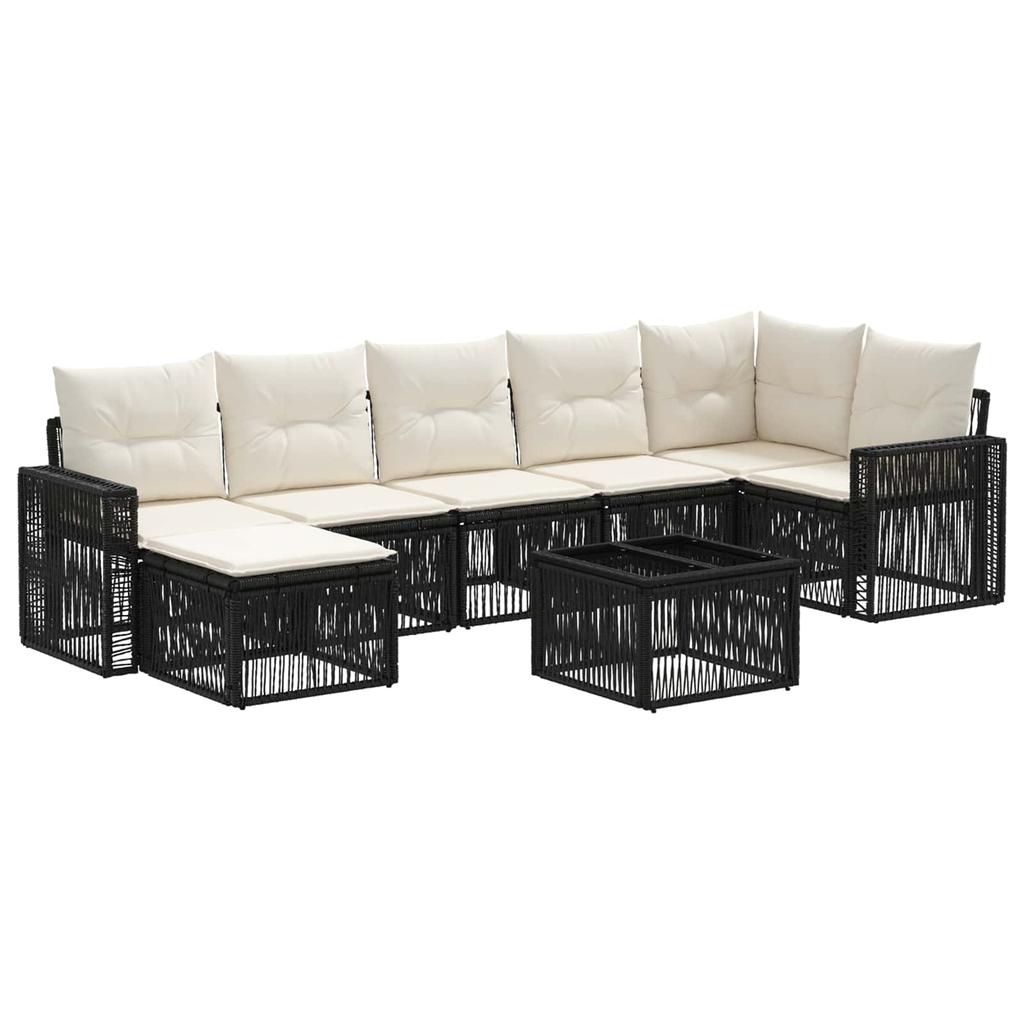 Garden Sofa Set 8 Pcs. Black and Cream White Poly Rattan