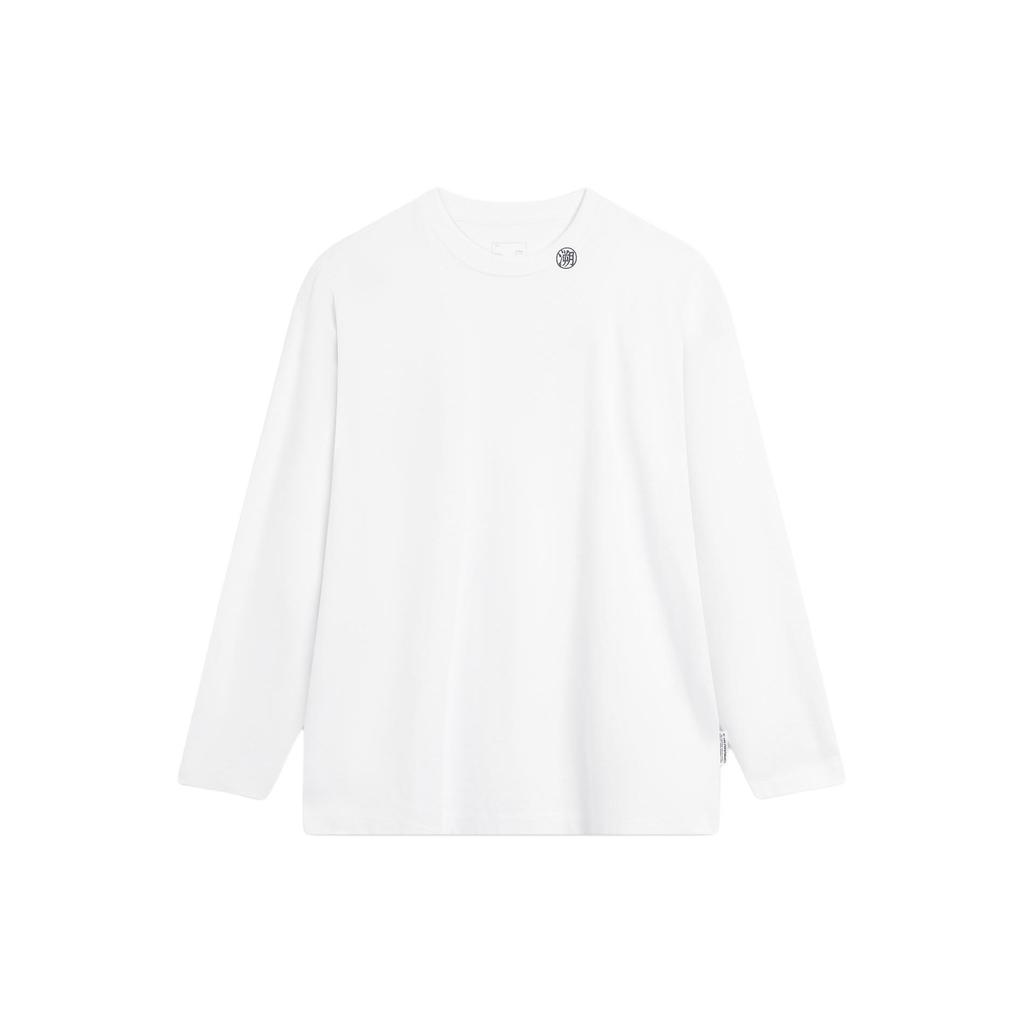 Li Ning CF Letter Print Casual Sports Crew Neck Pullover Long Sleeve Drop Shoulder T-Shirt Men Tops Standard-White ATLU113-2