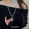 Baroque Fashion Retro Rhinestone & Pearl Cross Pendant Necklace for Women
