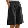 Women's Fashion Solid Color Pants Pocket Button Up Capris Loose Elastic Waist Cotton Linen Shorts