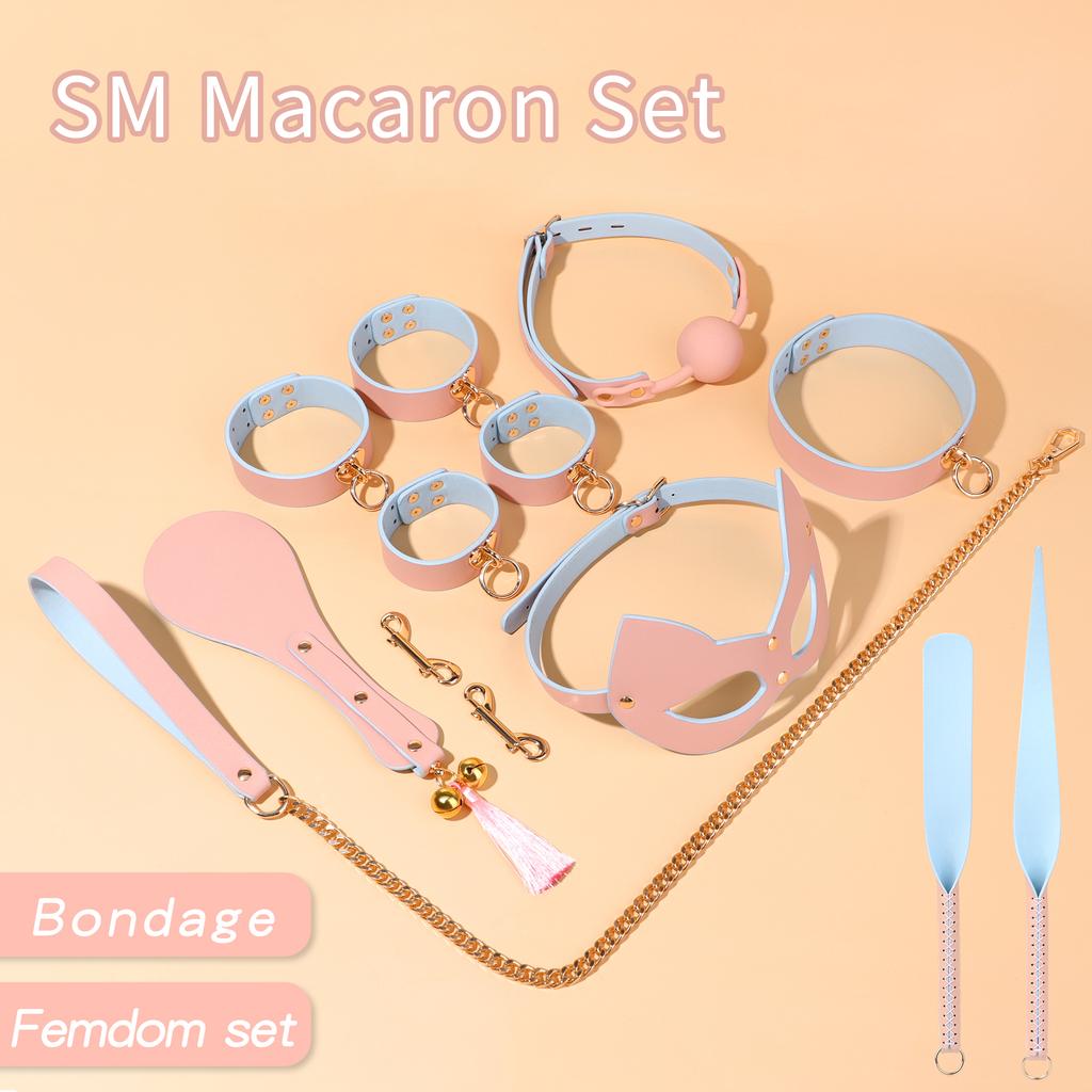 Hot Sexy Genuine Leather Bondage Kits Restraint Set Handcuffs Collar Gag Rabbit Vibrators Adult Sex Toys For Women Couples