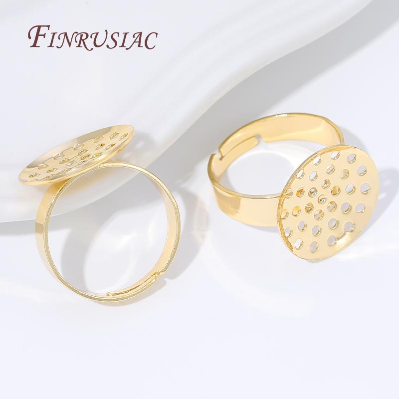 2/4/6pcs Adjustable 14K Gold Plated Open Ring Settings Blank Base Bezel Cabochons Rings For Jewelry Making DIY Finger Ring Blank