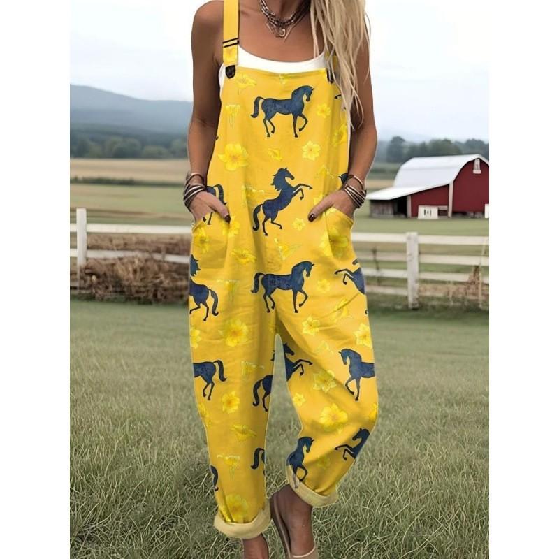Womens Sleeveless Jumpsuit With Vintage Print Loose Fit Streetwear Style 2026