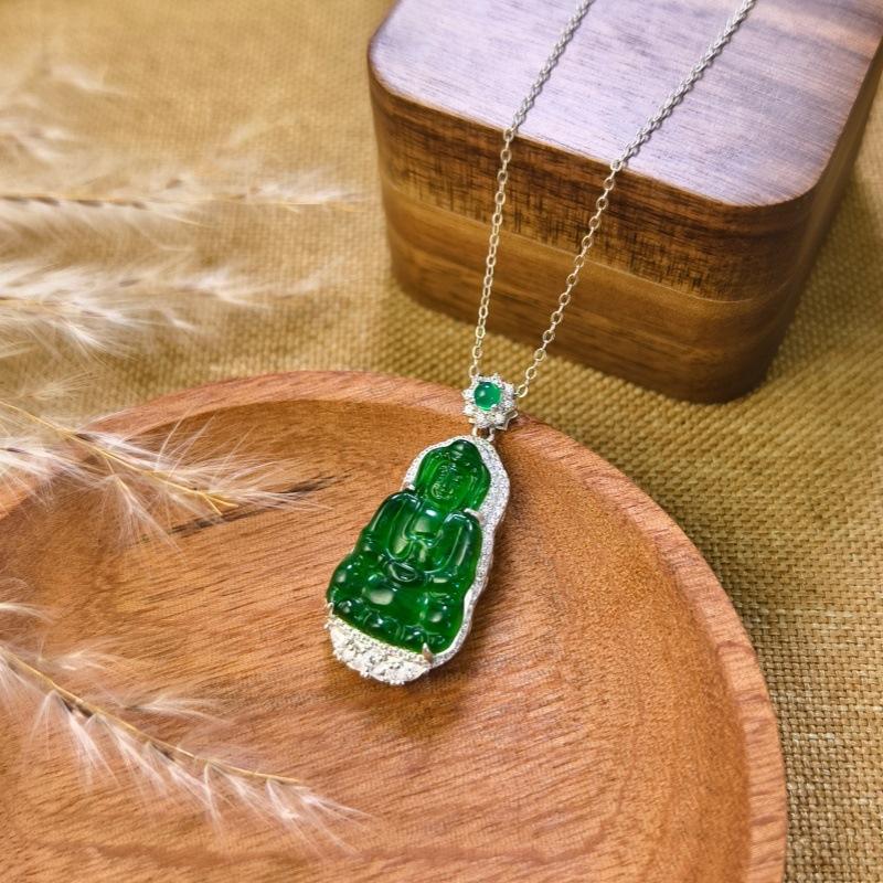 Natural Jade Guanyin Pendant Necklace S925 Silver Unisex Lucky Amulet Jewelry 925 silver