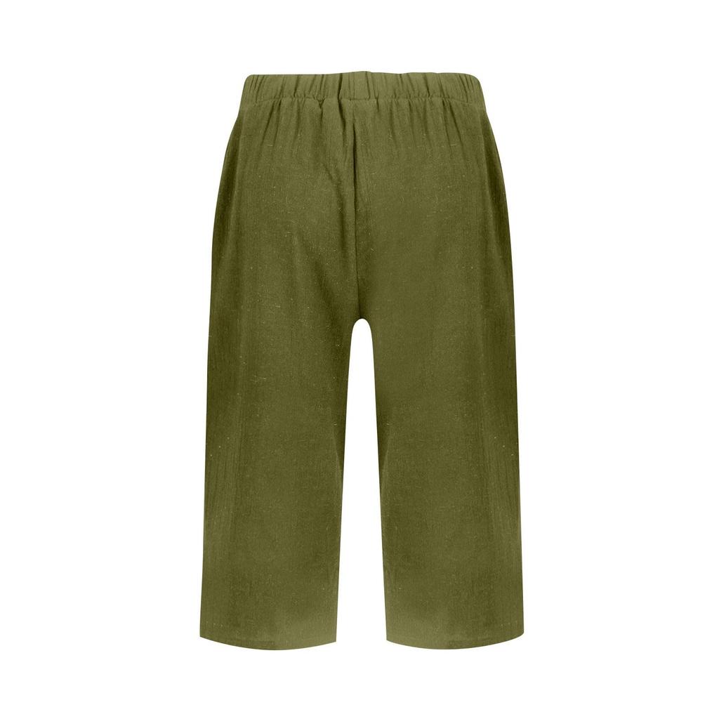 Women's Casual Loose Pocket Cotton Linen Elastomer Casual Pants Knee-length Pants