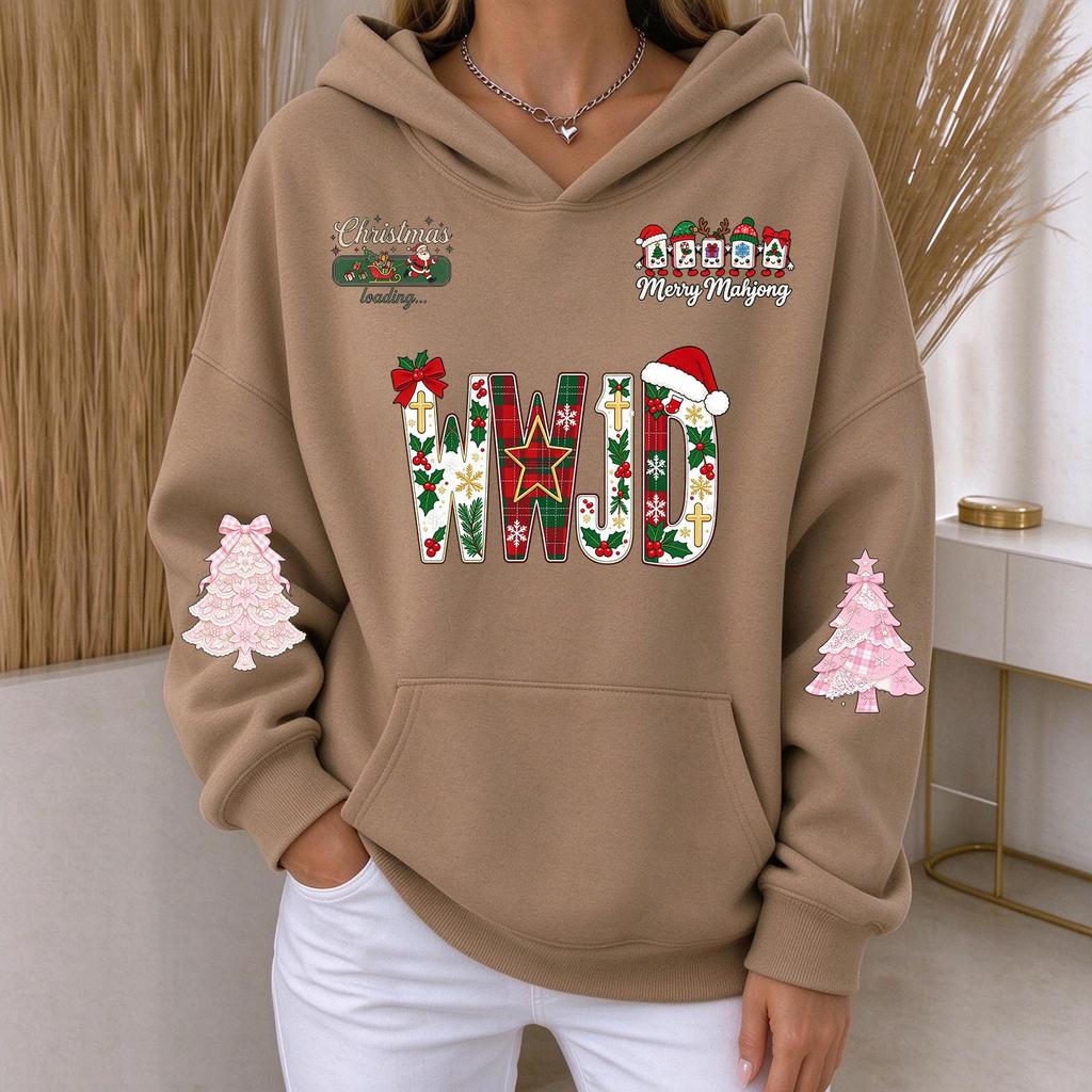 Women's Casual Christmas Print Long Sleeve Hoodie Pullover Sweatshirt for Everyday Wear