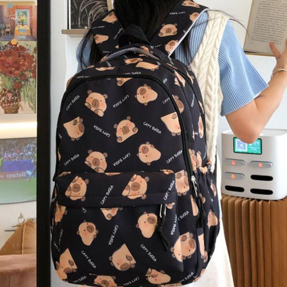 Korean Style Capibara Shoulder Bag Large Capacity Cartoon School Bag Capybara Backpack  Outdoor