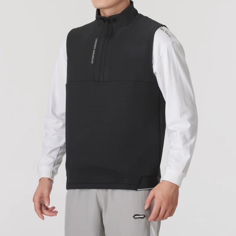 Under Armour Stylish Solid Color Multi-Pocket Outdoor Work Warm Down Vest Men vests Black 1385862-001