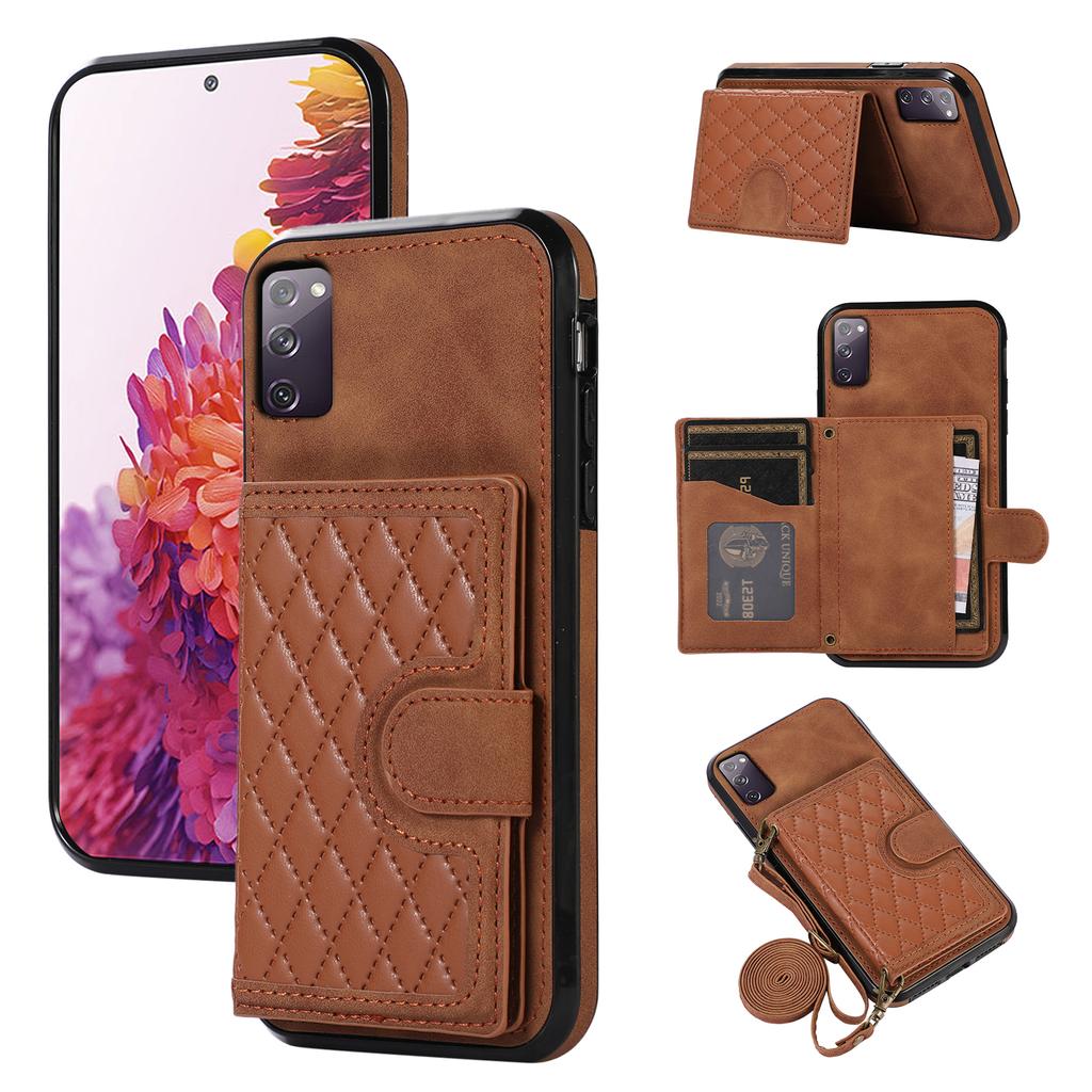For Samsung Galaxy S20 4G/5G Card Holder Phone Case TPU+PU Leather Kickstand Phone Cover