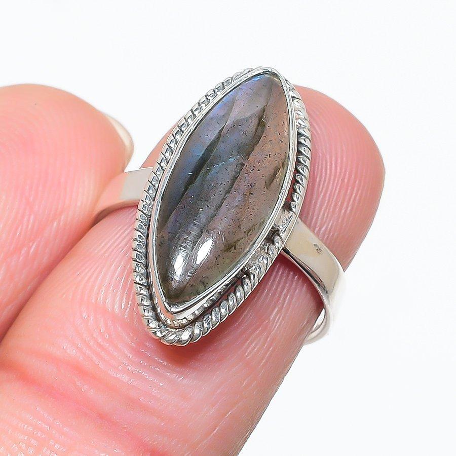 Natural Labradorite Gemstone 925 Solid Sterling Silver Jewelry Ring Size 7 s5T14