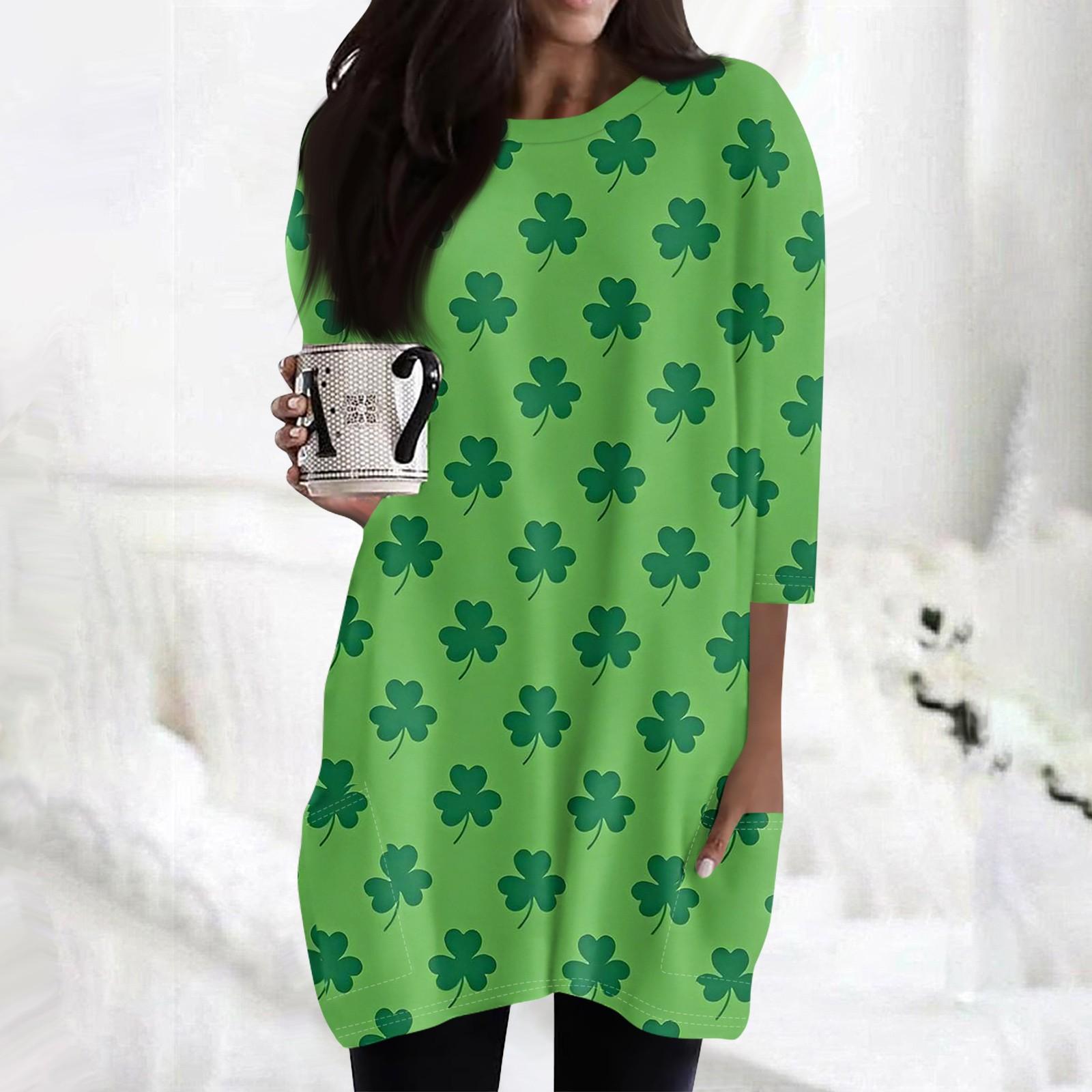 

Женские повседневные рубашки с рукавом 3/4, модные туники с принтом Святого Патрика и карманами XXXL зелёный