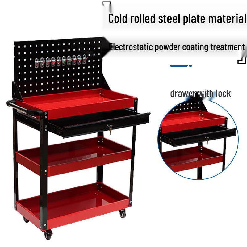 Robust Three-Tier Tool Cart with Drawers and Mobile Parts Dolly for Workshop Storage