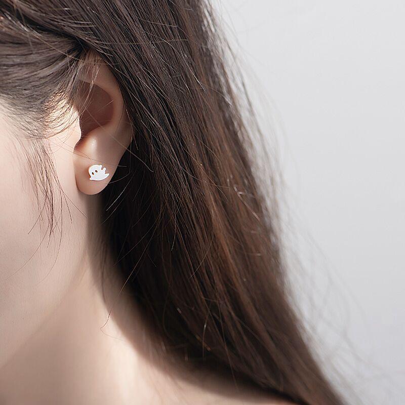 Korean Cute Ghost Stud Earrings: Mini, Funny & Versatile Accessories for Men, Women, and Students.